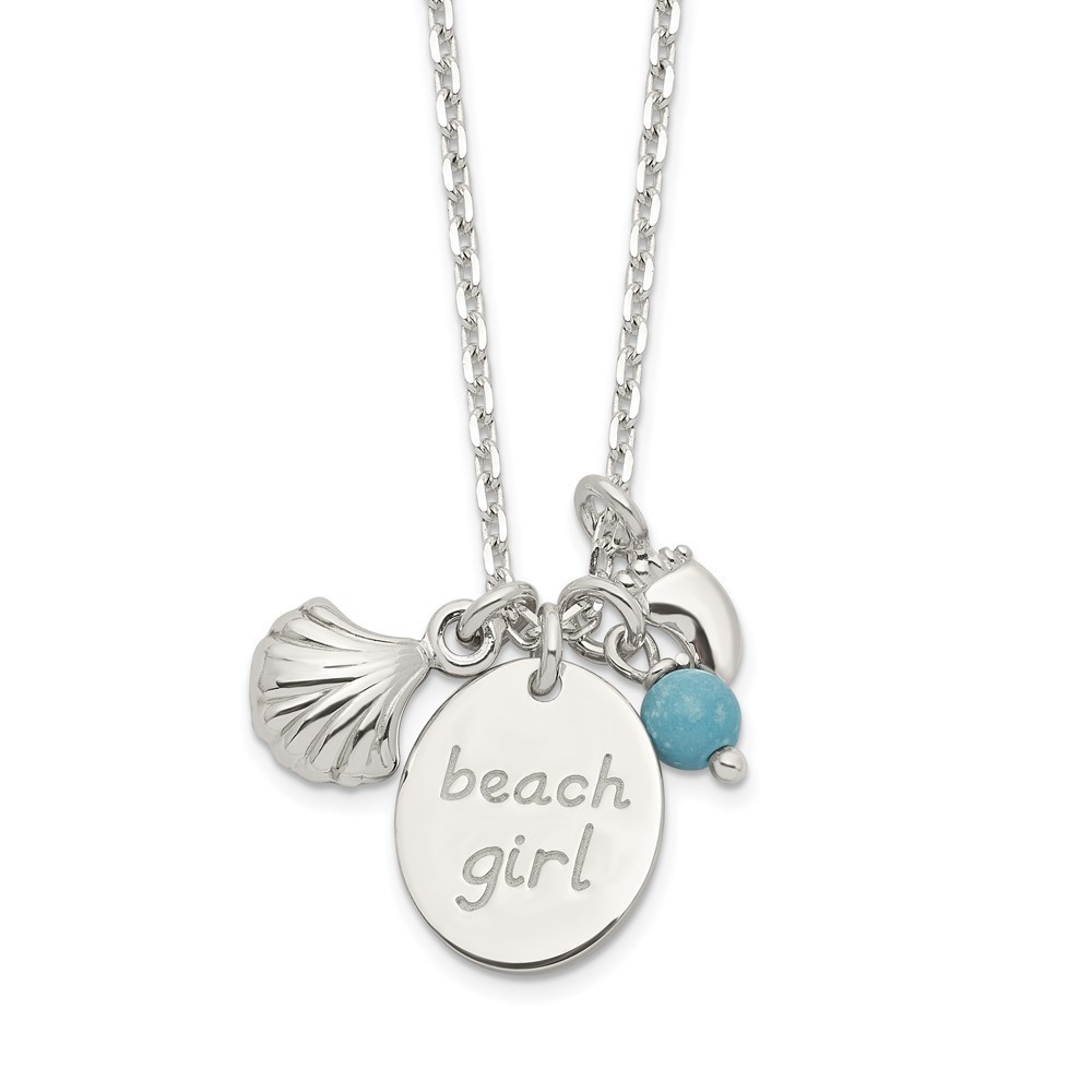 Million Charms Sterling Silver Turquoise Bead and Shell Beach Girl Necklace